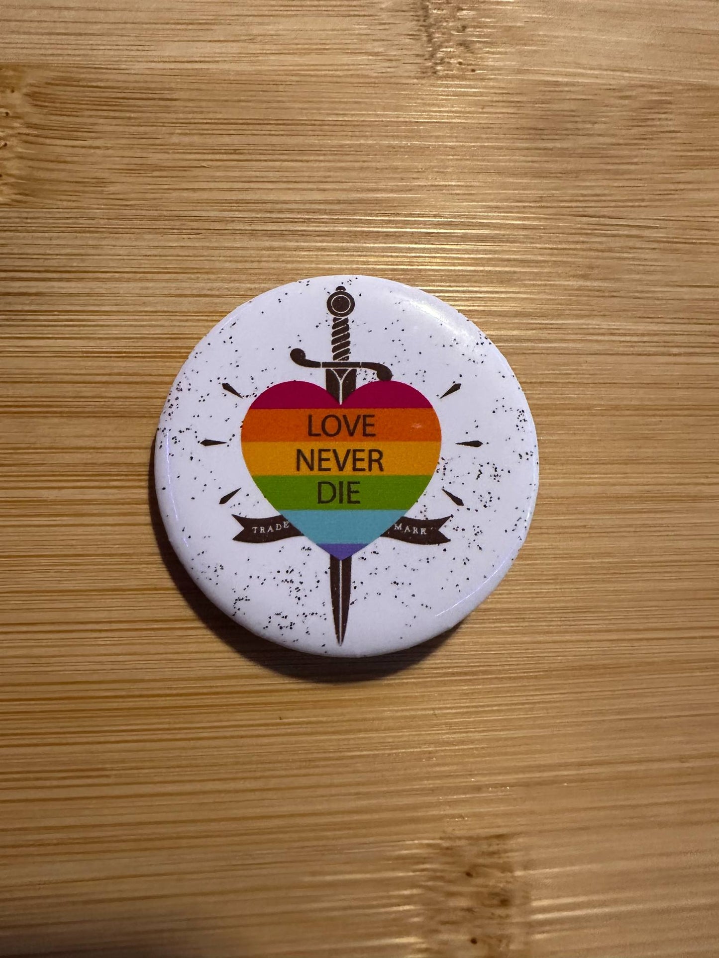 Rainbow Heart with Sword White Pin