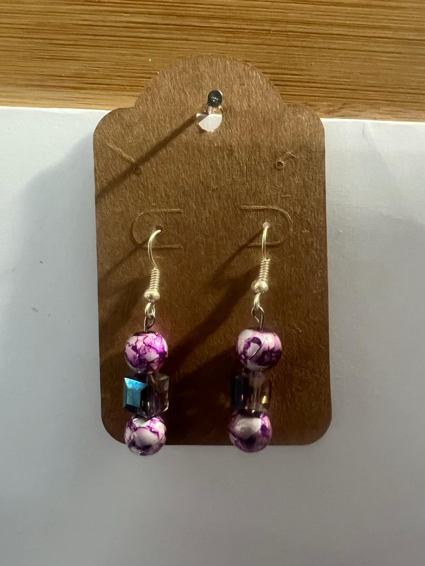 Dangle Earrings Purple and white