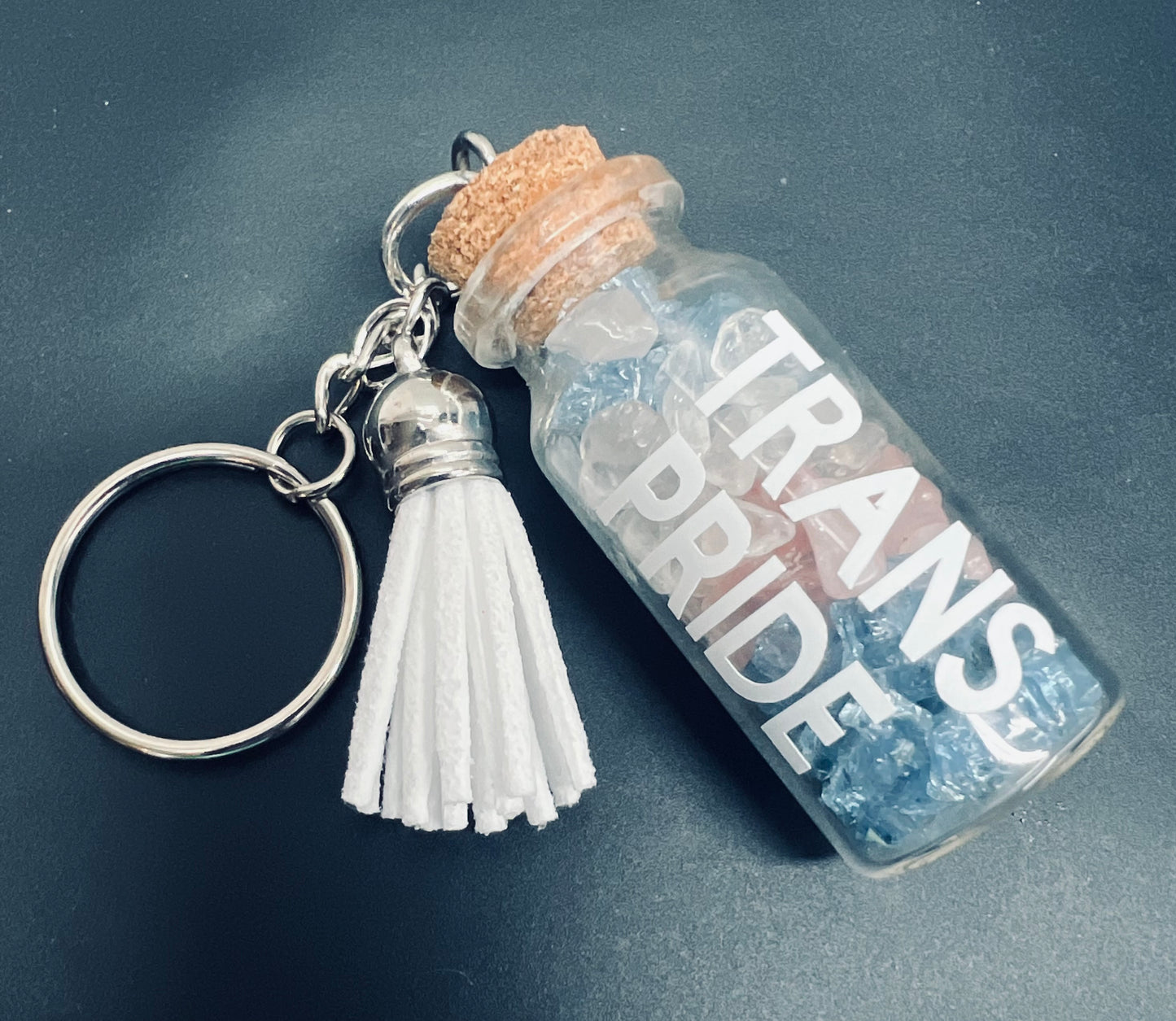 Trans Pride Crystal Strength Jar Keychain