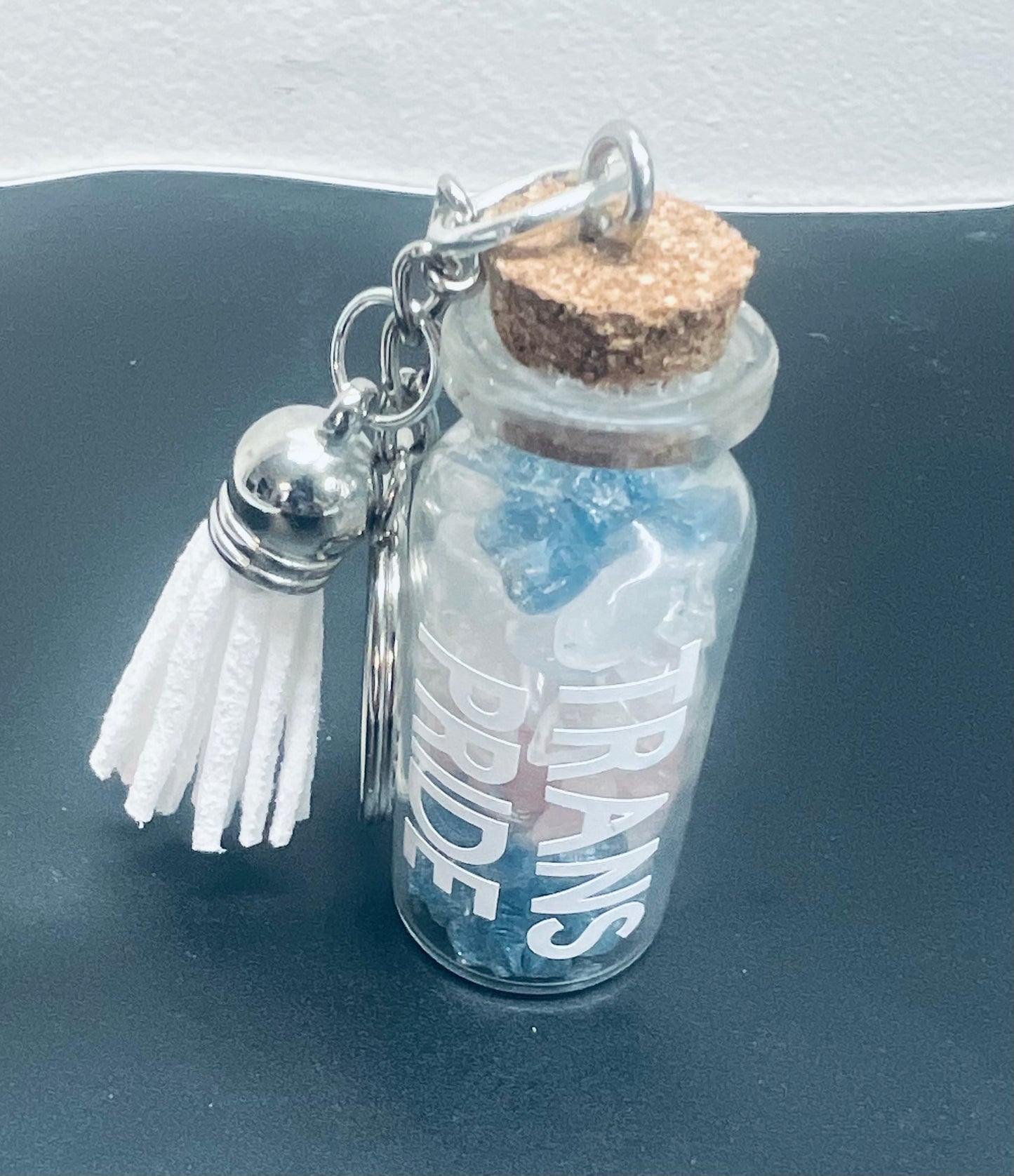 Trans Pride Crystal Strength Jar Keychain
