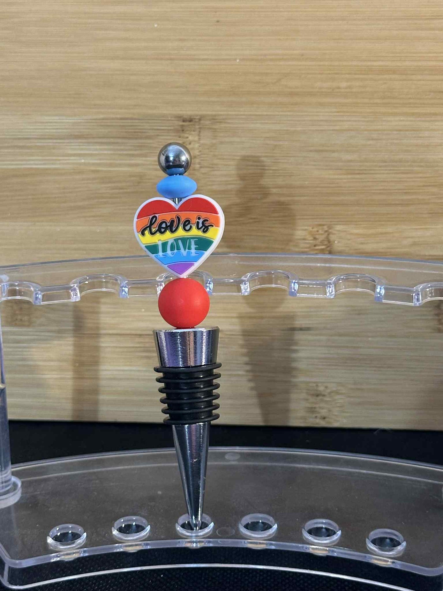 Rainbow Heart Love is Love - Wine Stopper
