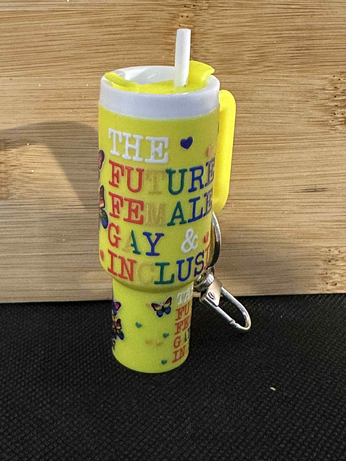 Mini Tumbler lip balm holder key chain - yellow pride