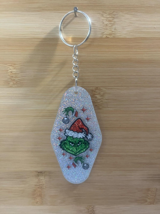 Hotel Keychain Christmas Grouchy Man silver sparkle
