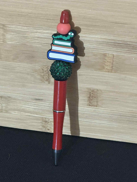 Beaded Bookworm Pen - Red
