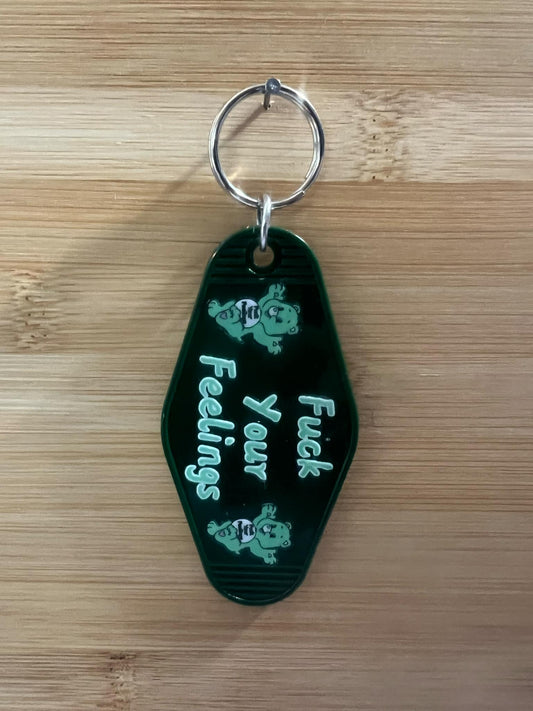 Hotel Keychain F*ck your feelings teal bear