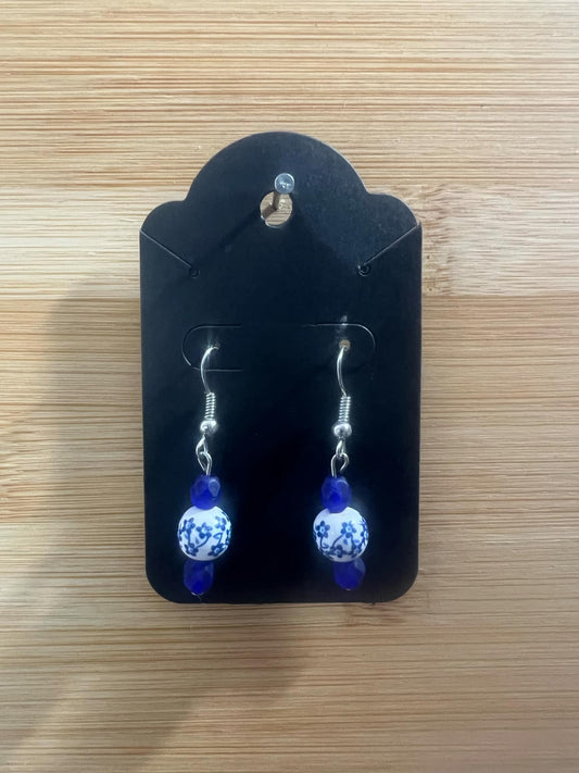 Dangle Earrings Blue and white