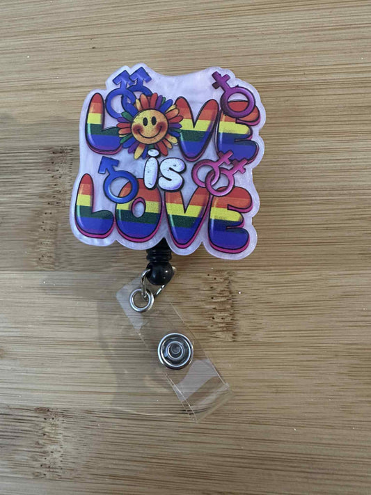 Acrylic Badge Reel - love is love in black