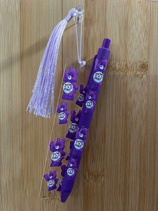 Swear Bear Purple "You're A C*nt"  - Bookmark/pen set