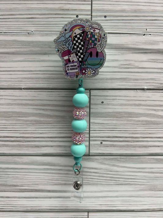 Teal and pink Nurse - Badge Reel