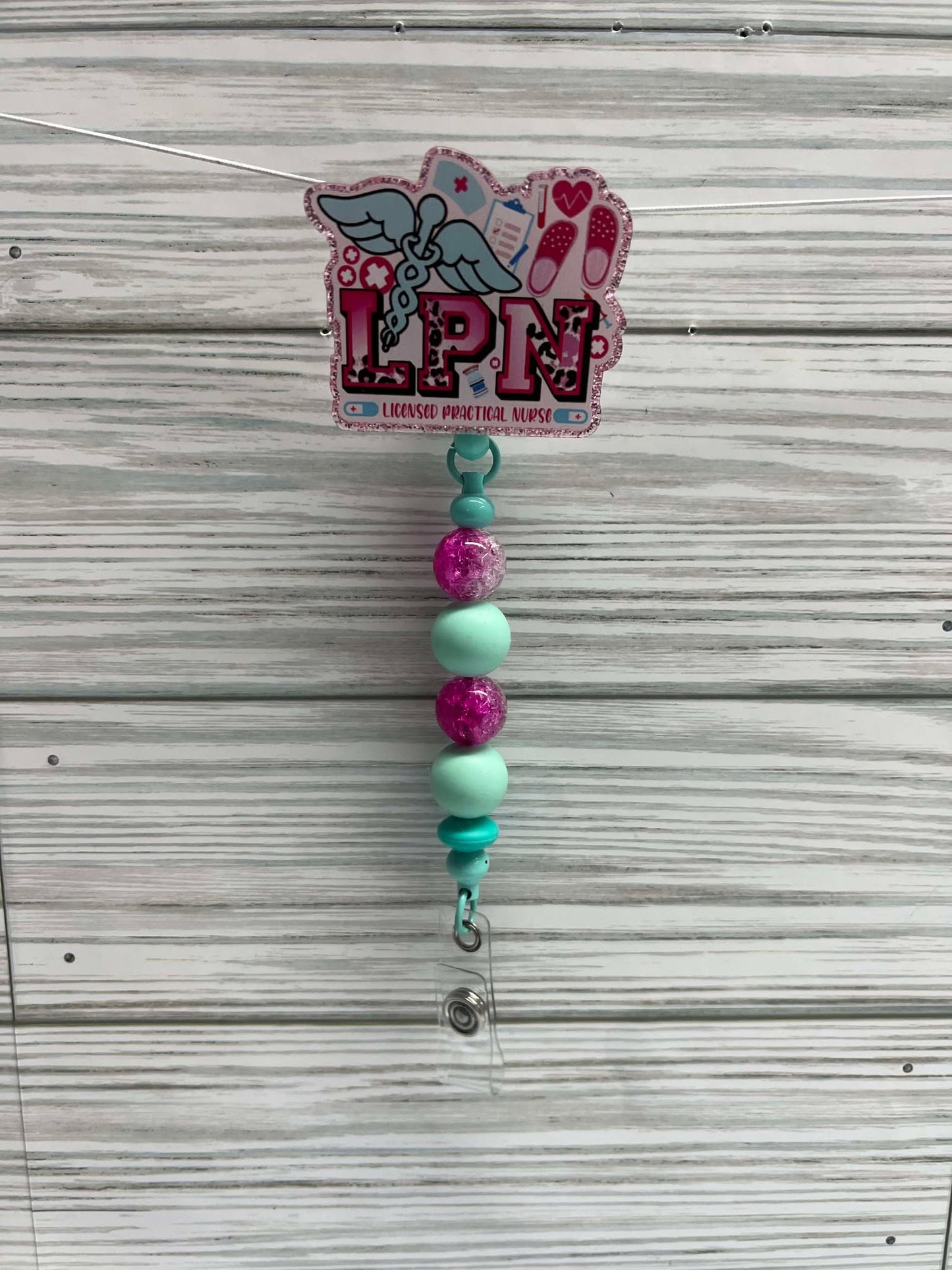 LPN teal and pink - Badge Reel