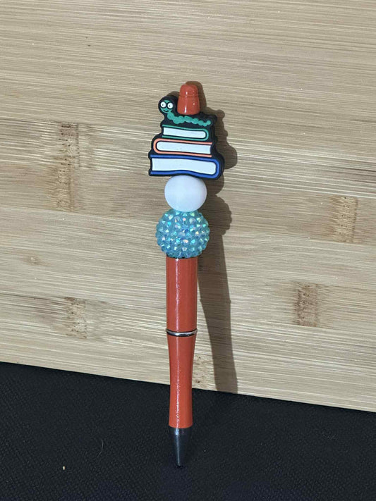 beaded Bookworm pen - Orange