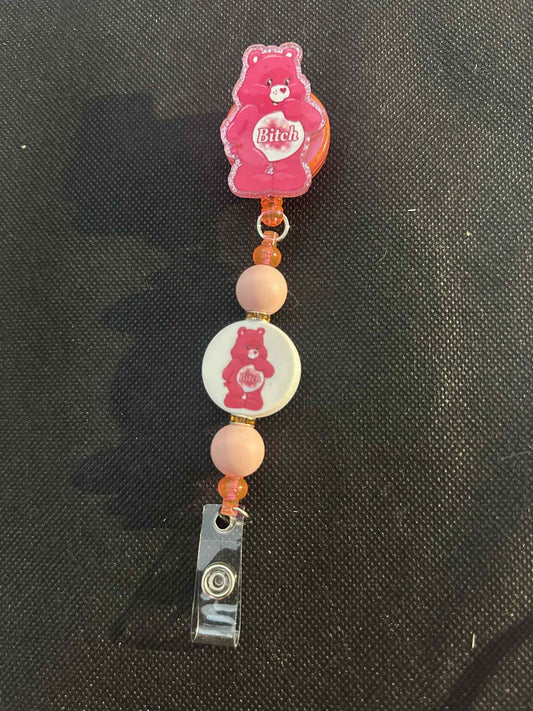 Pink b*tch swear bear Badge Reel