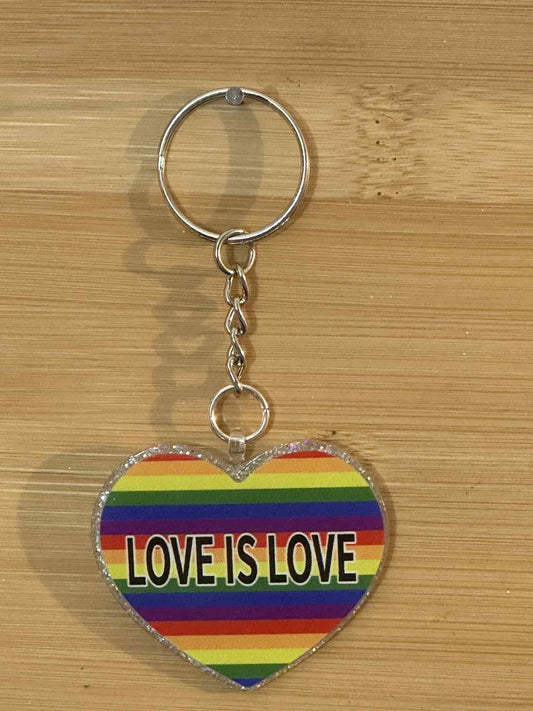 Rainbow heart love is love keychain