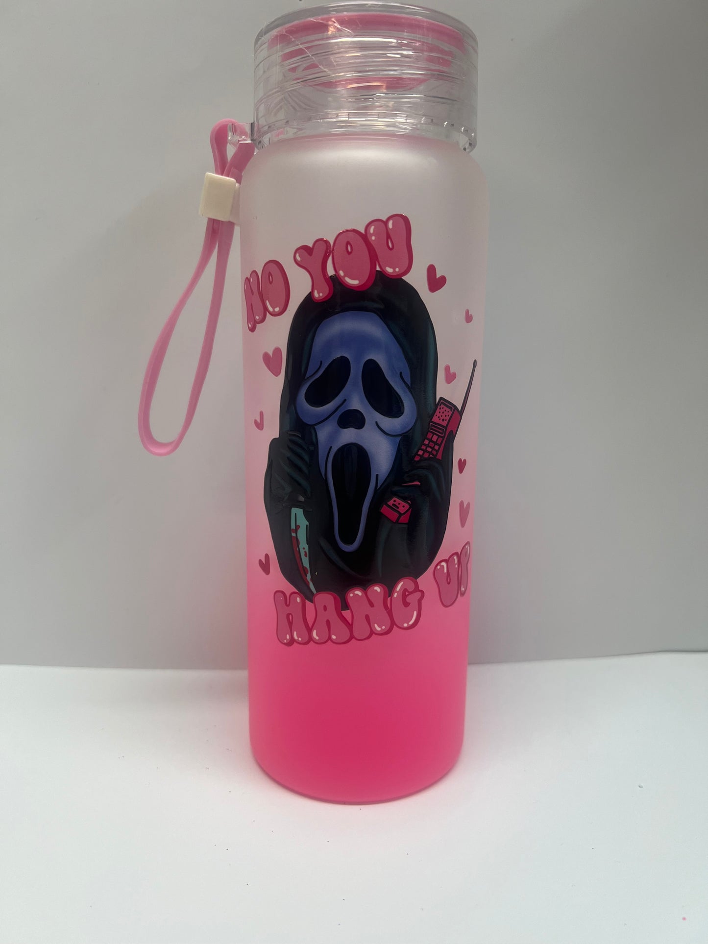 Ghost Face Glass Pink Water Bottle