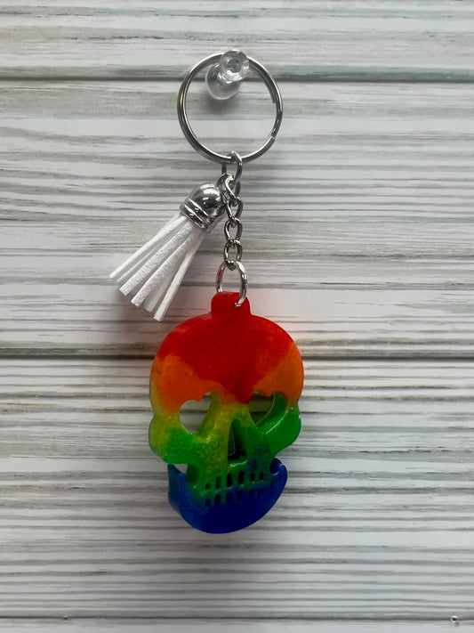 Rainbow Sugar Skull Resin Keychain