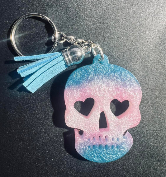 Transgender Inspired Resin Sugar Skull Keychain