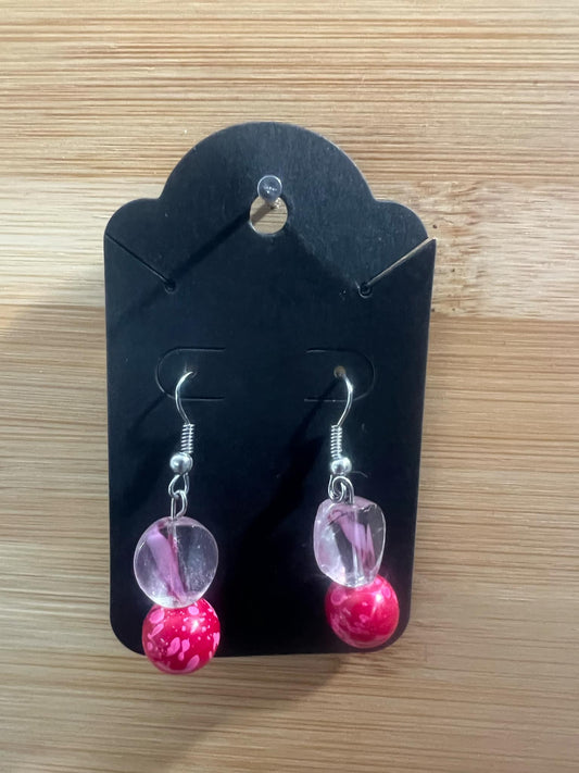 Dangle Earrings Pink and clear