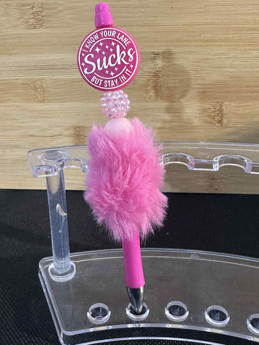 Stay in your lane, Pink - Beaded Fluffy Pen