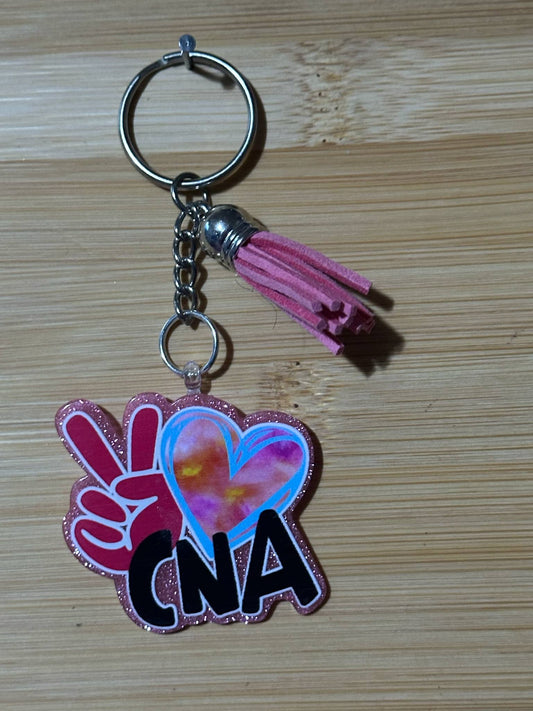Peace, Love, CNA Pink  - Keychain