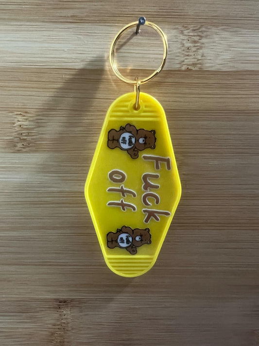 Hotel Keychain F*ck off yellow purple bear