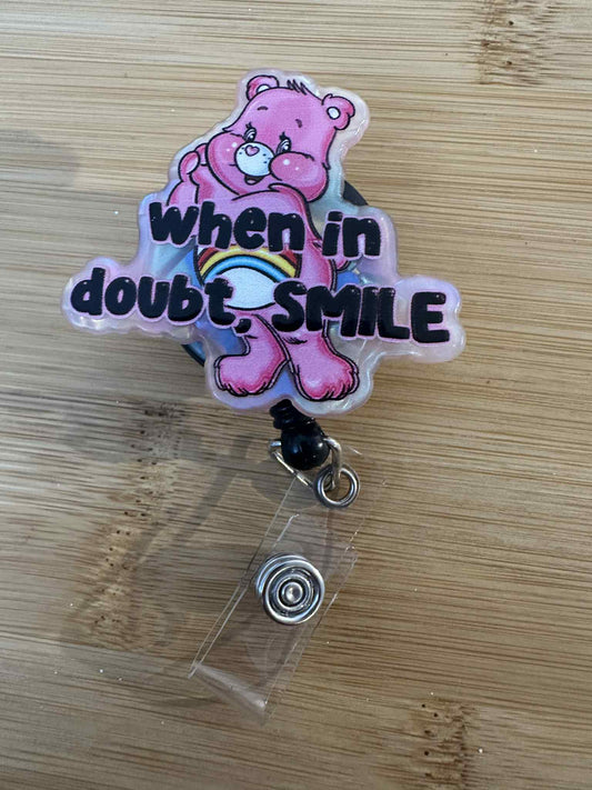 Acrylic Badge Reel - pink bear