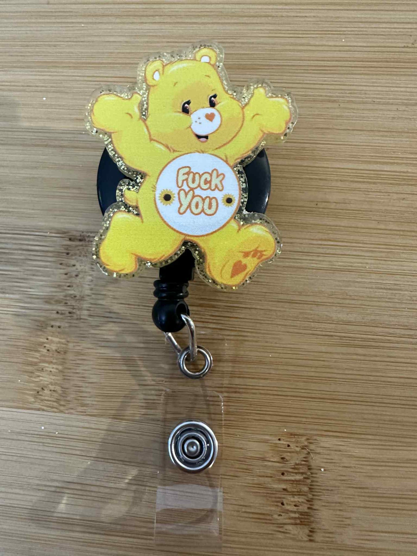 Acrylic Badge Reel - yellow bear