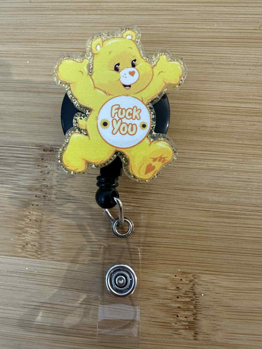 Acrylic Badge Reel - yellow bear